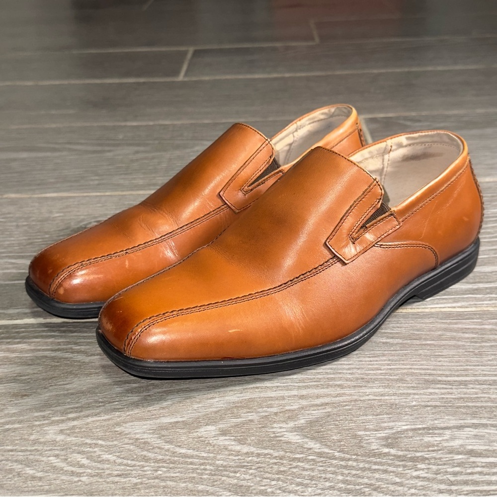 Florsheim Kids Boys Reveal Loafers Brown Leather Bike Toe Slip On Shoes Size 5M